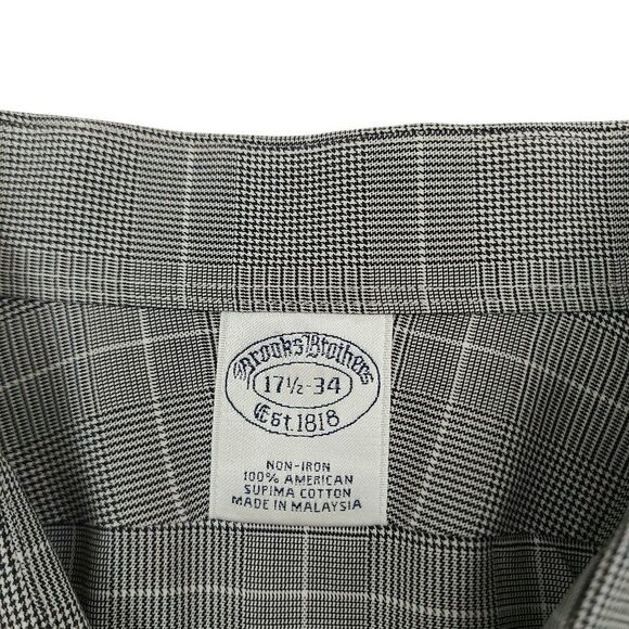 Brooks Brothers Mens Shirt 34 17-1/2 Button Up Long Sleeve Supima Cotton Gray - Picture 9 of 10